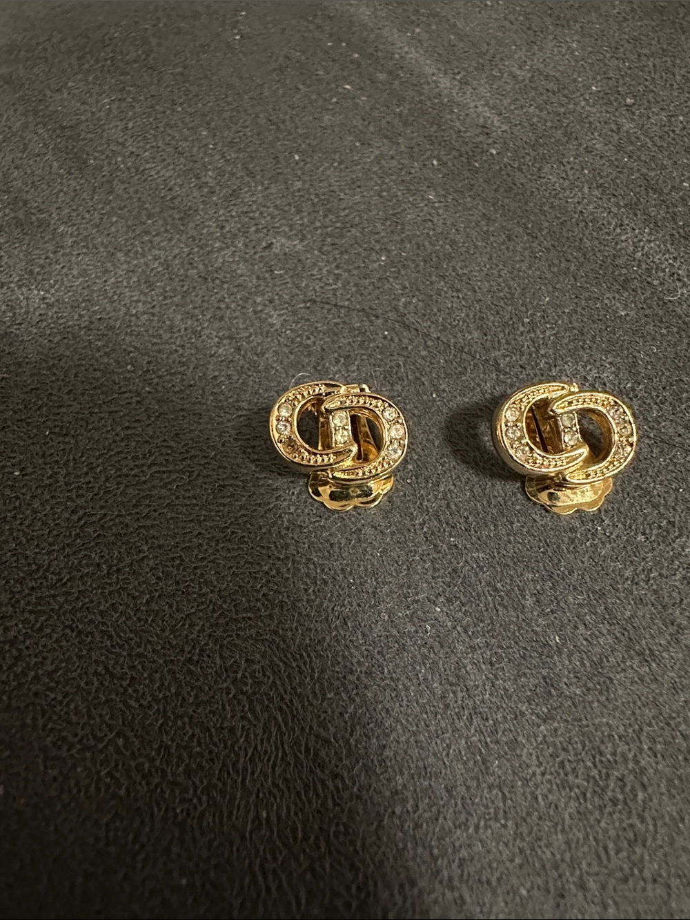 Dior Gold-Tone Interlocking Knot Clip-On Earrings with Crystals. PREOWNED.